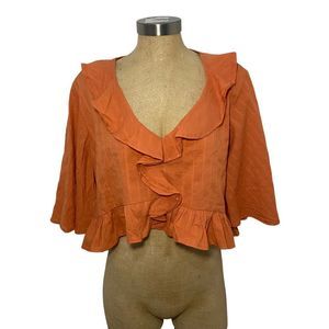 Petal & Pup Rust Ruffled Wide Sleeve Blouse